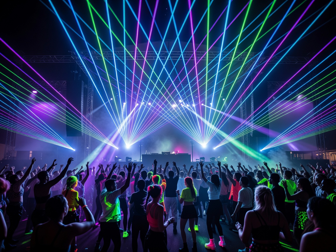 Amsterdam electronic music festival stage with neon laser arrays