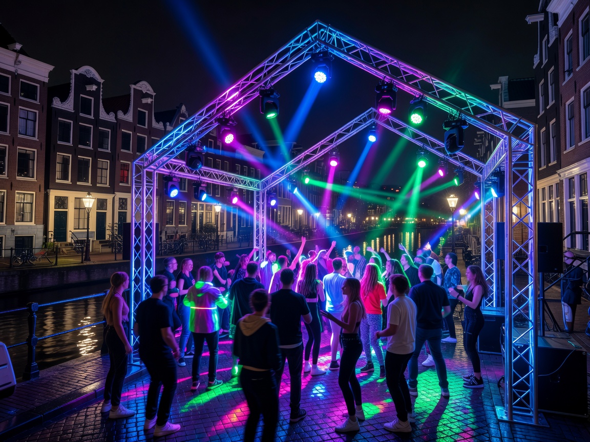 Amsterdam outdoor electronic party with illuminated truss structure