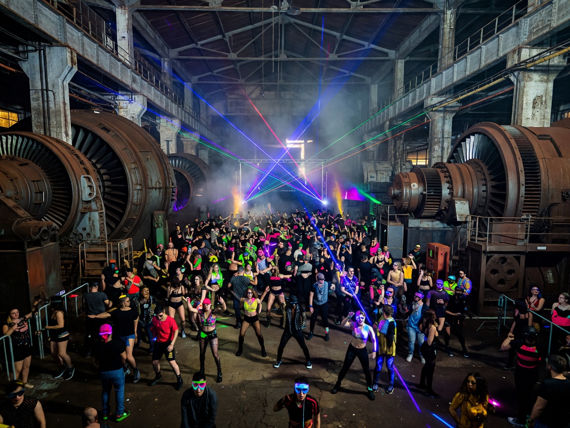 Massive post industrial turbine factory repurposed into a rave club in Budapest